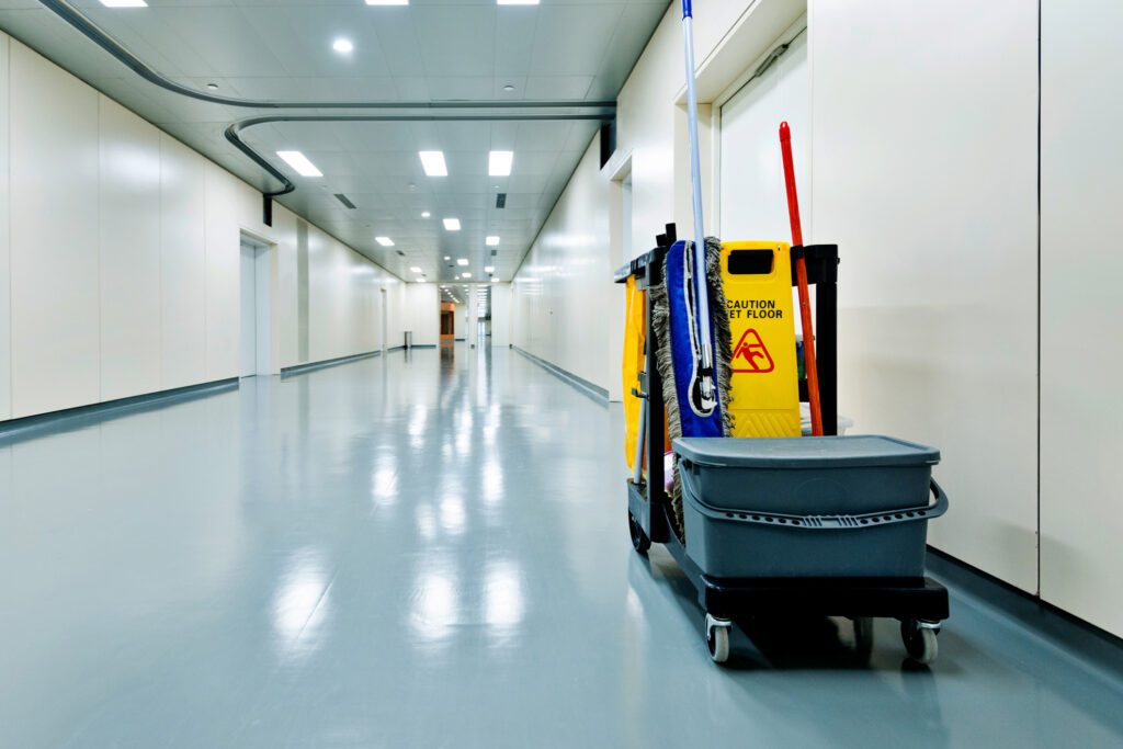 Cleaning Cart in Hospital Corridor