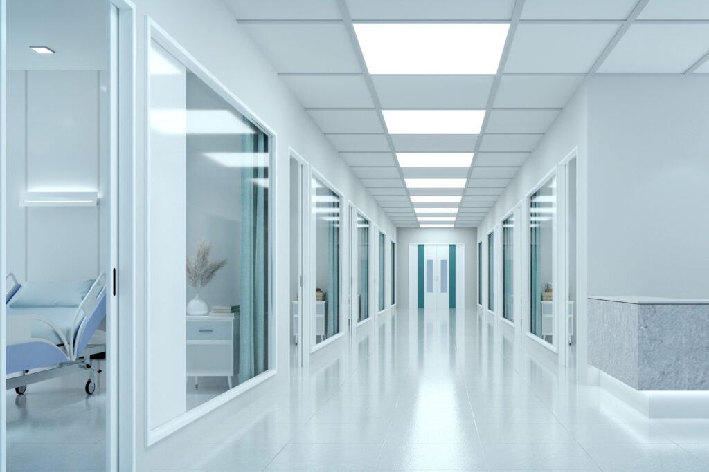 Empty Corridor in Modern Hospital