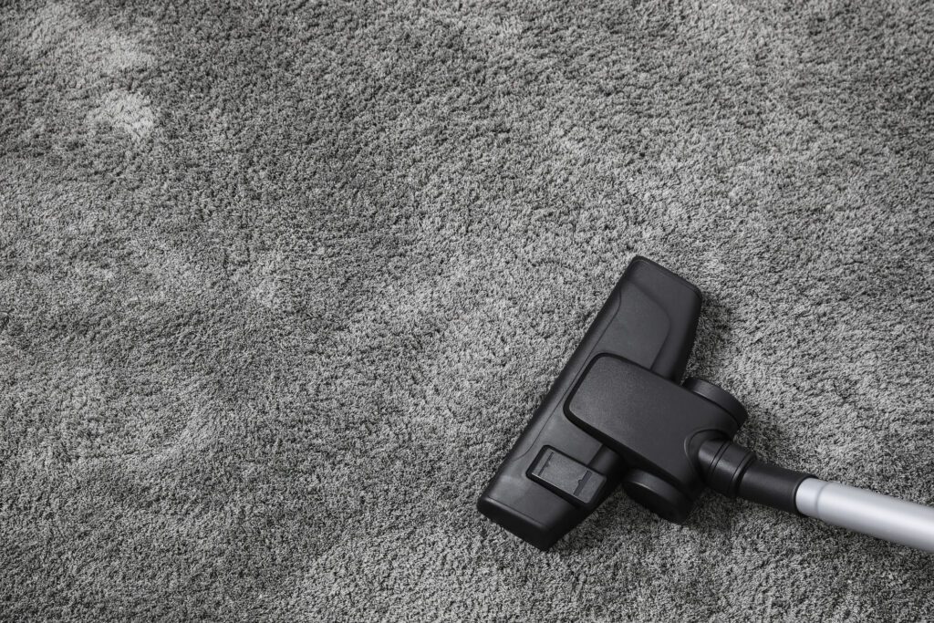 Modern Professional Vacuum Cleaner on Carpet Top View