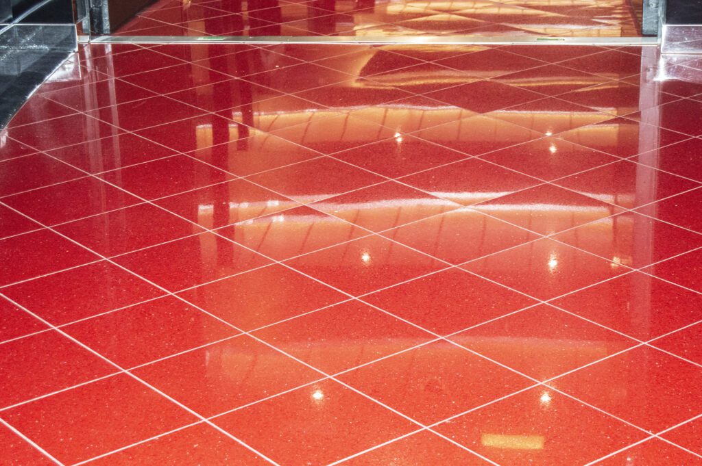 Shiny Red Marble Floor in Luxury Office